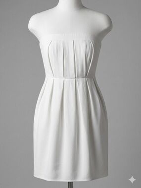 Rhapsody Strapless White Pleated Shift Dress